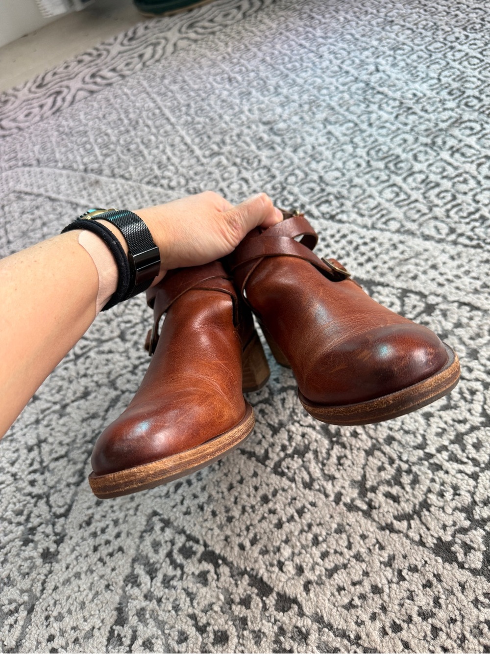 KORK-EASE | Women's Brown Leather Cutout Ankle Boots - Classic Buckle Heels - Picture 4 of 8